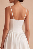 Lace Corset Pleated A Line Mini White Graduation Dress