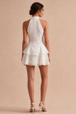 Halter Sequin Tiered A Line Mini White Graduation Dress
