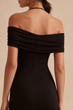 Halter Black Ruched Bodycon Mini Dress