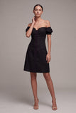 Off the Shoulder Black A Line Mini Dress