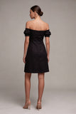 Off the Shoulder Black A Line Mini Dress