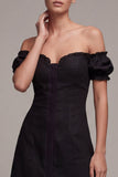 Off the Shoulder Black A Line Mini Dress