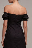 Off the Shoulder Black A Line Mini Dress