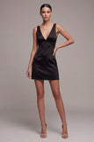Black Bodycon Satin V Neck Mini Dress