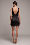Black Bodycon Satin V Neck Mini Dress