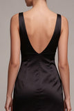 Black Bodycon Satin V Neck Mini Dress