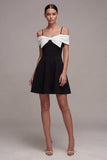 Black Bowed Cold Shoulder A Line Mini Dress