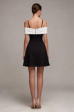 Black Bowed Cold Shoulder A Line Mini Dress