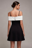 Black Bowed Cold Shoulder A Line Mini Dress