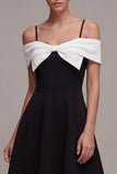 Black Bowed Cold Shoulder A Line Mini Dress
