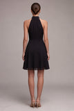 Halter Ruched Black A Line Mini Dress