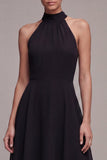 Halter Ruched Black A Line Mini Dress