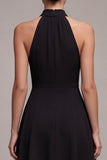 Halter Ruched Black A Line Mini Dress