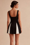 Black and White A Line Satin Mini Dress