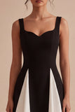 Black and White A Line Satin Mini Dress