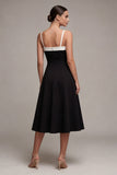 Spaghetti Straps Black A Line Midi Dress
