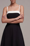 Spaghetti Straps Black A Line Midi Dress