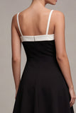 Spaghetti Straps Black A Line Midi Dress