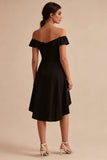 Off the Shoulder Black High Low A Line Mini Dress