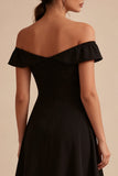 Off the Shoulder Black High Low A Line Mini Dress