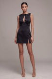 Black Bateau Neck Bowed Cut Out Bodycon Mini Dress