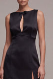 Black Bateau Neck Bowed Cut Out Bodycon Mini Dress