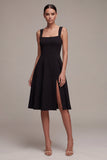 Black A Line Midi Dress with Slit