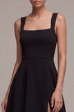 Black A Line Midi Dress with Slit