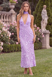 Halter Sage Mermaid Floral Wedding Guest Dress with Scarf