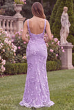 Lilac Floral Square Neck Mermaid Wedding Guest Dress with Scarf