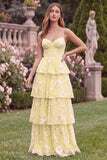 Daffodil A Line Tiered Floral Wedding Guest Dress