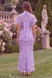 Lilac V-Neck Mermaid Floral Wedding Guest Dress with Scarf
