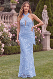 Floral Halter Daffodil Mermaid Wedding Guest Dress with Scarf