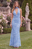 Floral Halter Daffodil Mermaid Wedding Guest Dress with Scarf