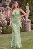 Floral Halter Daffodil Mermaid Wedding Guest Dress with Scarf