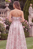 Strapless Jacquard A Line Pink Wedding Guest Dress