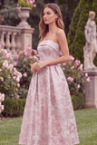Strapless Jacquard A Line Pink Wedding Guest Dress