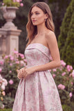 Strapless Jacquard A Line Pink Wedding Guest Dress