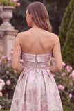 Strapless Jacquard A Line Pink Wedding Guest Dress