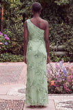 One Shoulder Mermaid Sage Floral Wedding Guest Dress