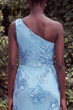 One Shoulder Mermaid Sage Floral Wedding Guest Dress