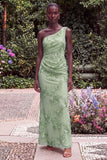 One Shoulder Mermaid Sage Floral Wedding Guest Dress