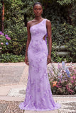 Lilac Mermaid One Shoulder Floral Wedding Guest Dress with Sash