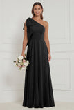 One Shoulder Dusty Sage Floral Bridesmaid Dress with Bow