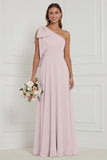 One Shoulder Dusty Sage Floral Bridesmaid Dress with Bow