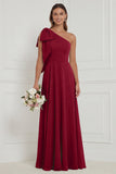 One Shoulder Dusty Sage Floral Bridesmaid Dress with Bow