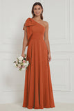 One Shoulder Dusty Sage Floral Bridesmaid Dress with Bow