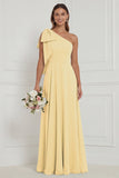 One Shoulder Dusty Sage Floral Bridesmaid Dress with Bow