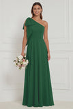 One Shoulder Dusty Sage Floral Bridesmaid Dress with Bow