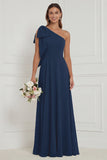 One Shoulder Dusty Sage Floral Bridesmaid Dress with Bow